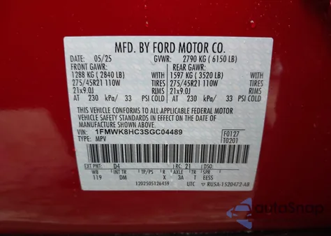 2025 Ford Explorer Platinum from USA, damaged, VIN 1FMWK8HC3SGC04489